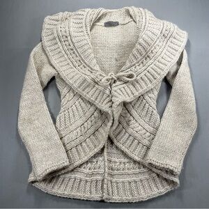Elsamanda for Anthropologie Shawl-Collar Tie Front Cable Knit Sweater - Medium